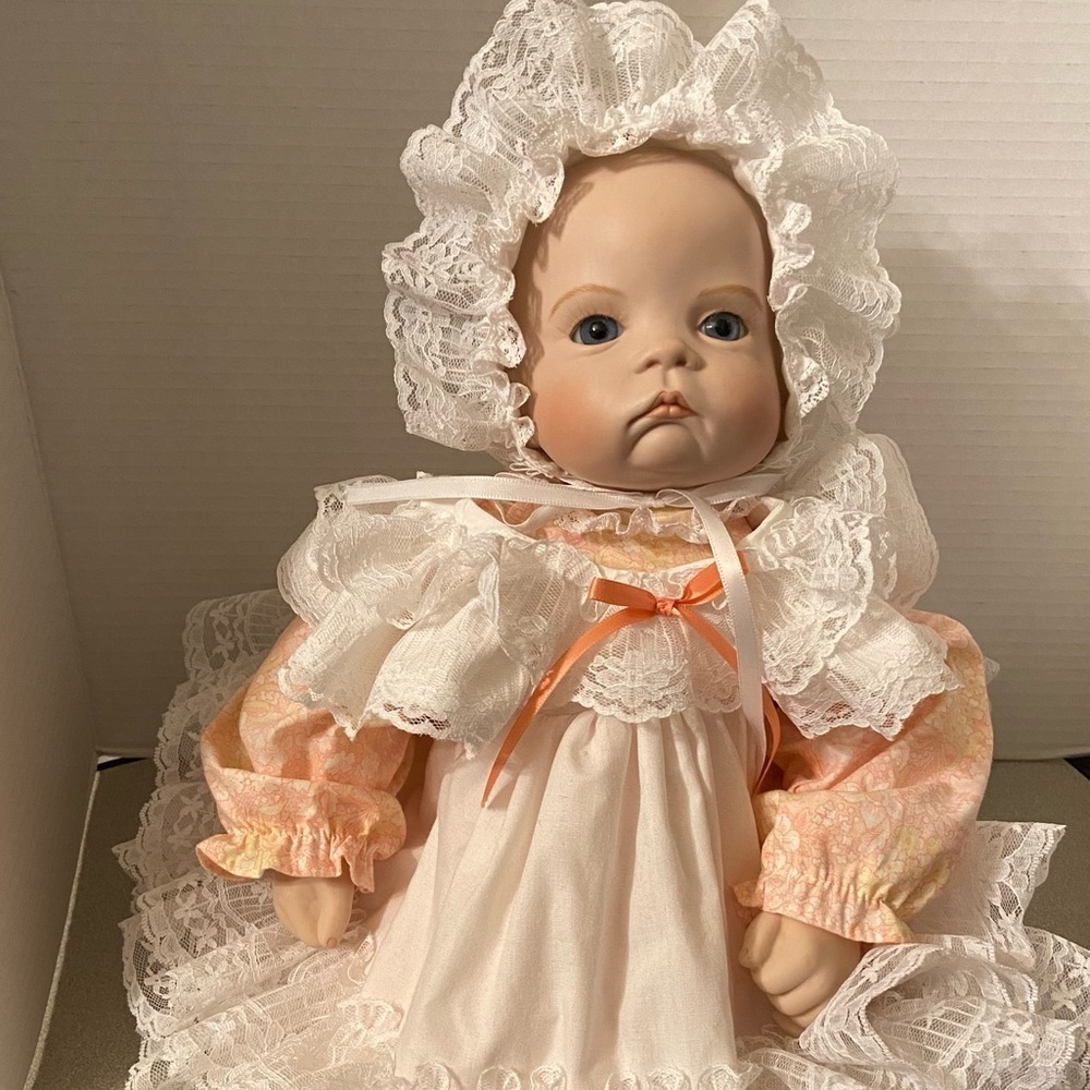 Porcelain Petticoat Realistic Face Hands Blonde & Blue Eyes Fair Skin Baby Doll - Picture 11 of 13